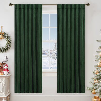LAMIT Olive Green Velvet Curtains 84 Inch Length for Living Room, 2 Panels