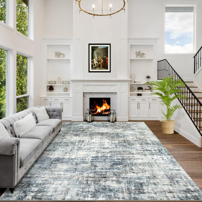 8x10 Area Rugs for Living Room: Washable Abstract Black Grey Gold Carpet
