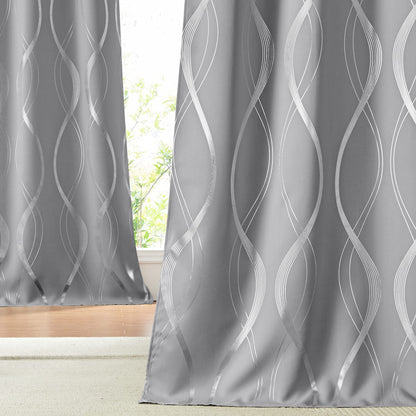 NICETOWN Grey Blackout Striped Pattern Curtains for Living Room, 52 x 84