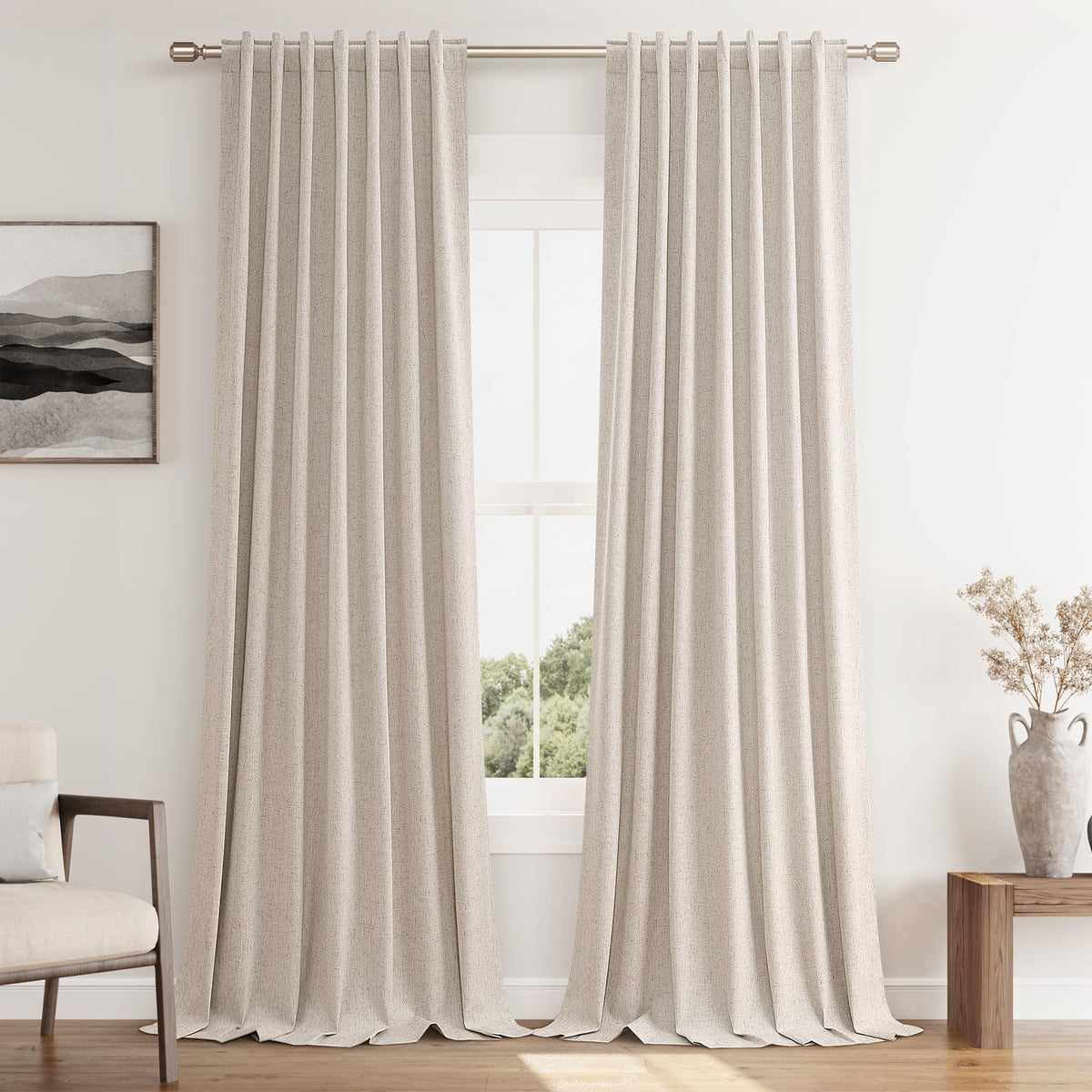 Guken Cream Linen Blackout Curtains 84 Inch Length 2 Panels Set for Living Room Bedroom Back Tab Thermal Insulated 100% Black Out Drapes Room Darkening Window Curtain Ivory Natural Beige