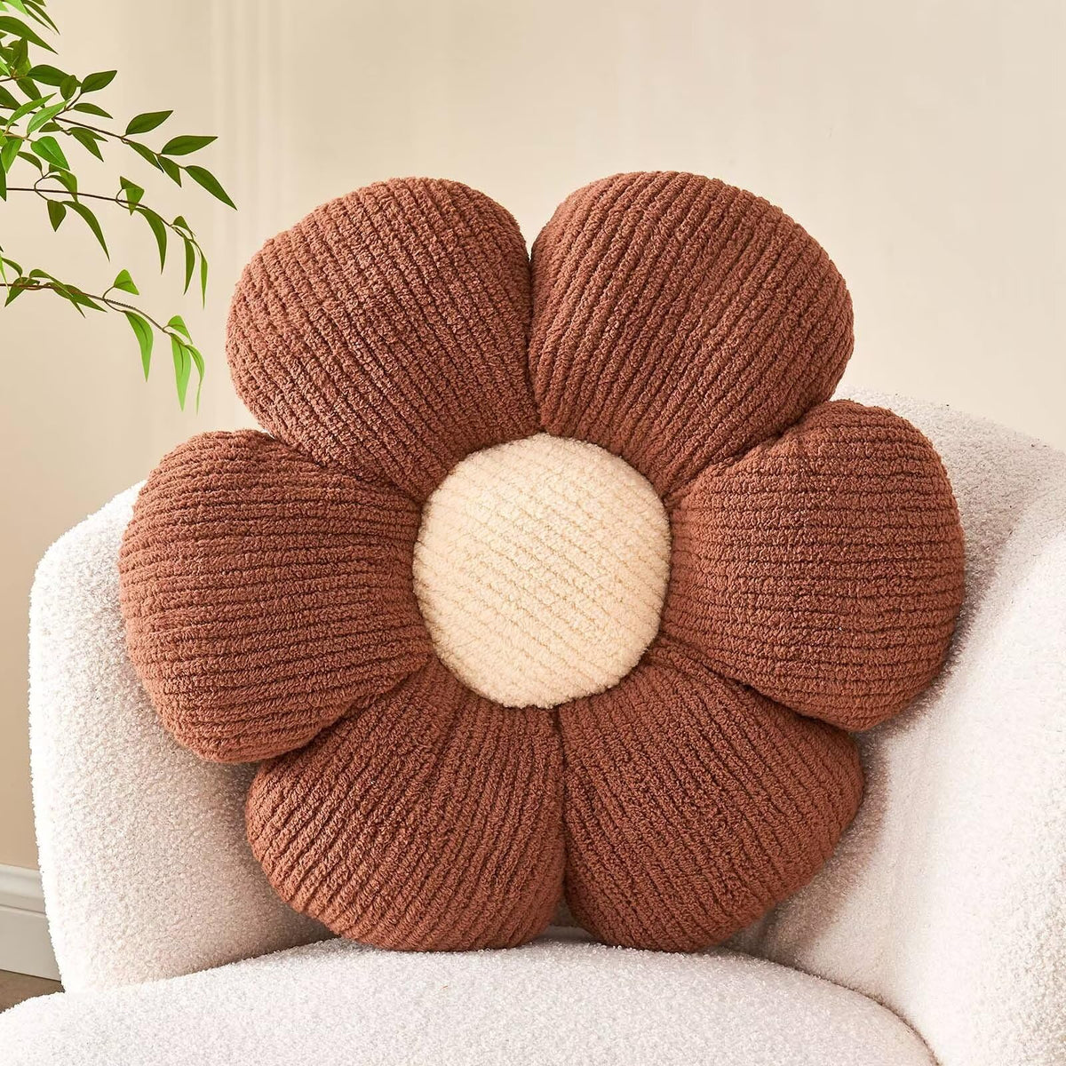 Kcvvcr Flower Throw Pillow, Soft White 14.9" Shaped Floor Pillow for Home Decor, Cute Aesthetic Plush Decorative Pillows for Bed, Sofa, Couch