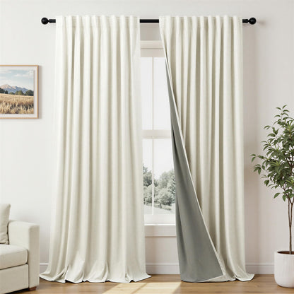 100% Blackout Curtains 84 Inch Length 2 Panels Set Neutral Boho Linen Farmhouse for Bedroom Windows Living Room Darkening Thermal Insulated Drapes Natural Cream Ivory 7ft Long Back Tab Pleated Pocket