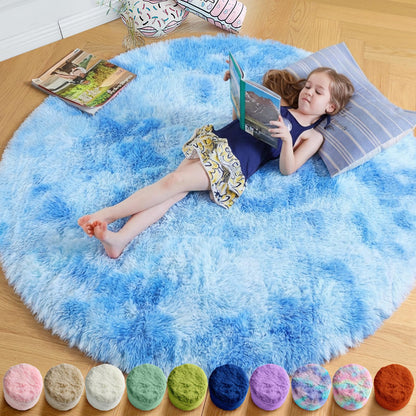 Amdrebio Pink Circle Round Fluffy Area Rug 4Ft for Girls Bedroom Kids Room
