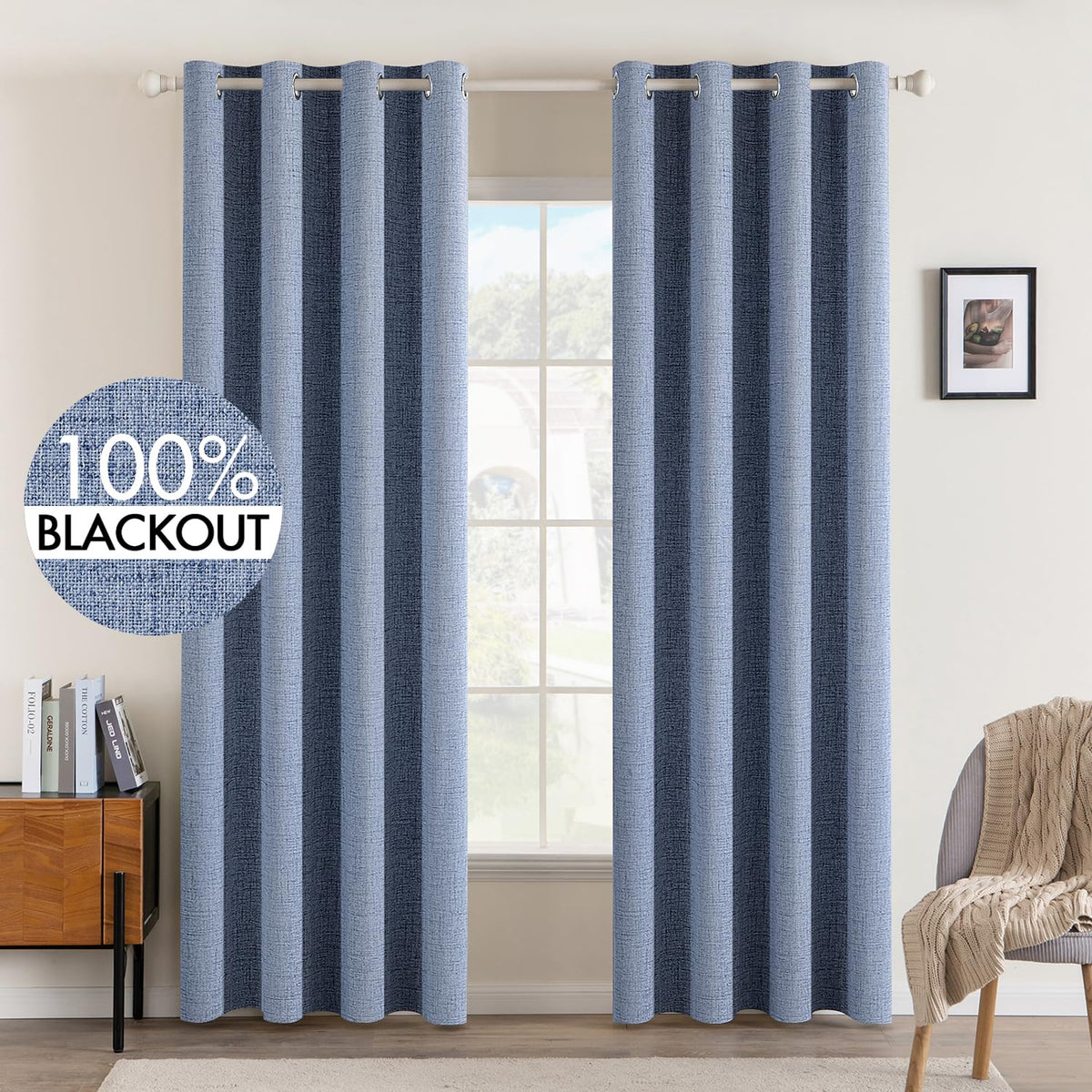 MIULEE 100% Blackout Linen Curtains for Bedroom 52x84 Inches Natural Beige