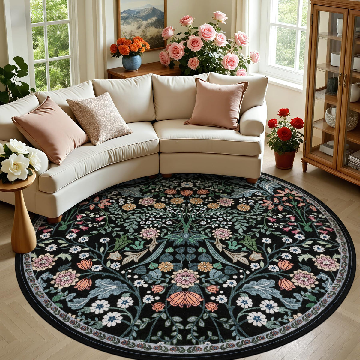 PLHXFR 8x10 Area Rug Living Room: Floral Washable Boho Carpet Dark Green