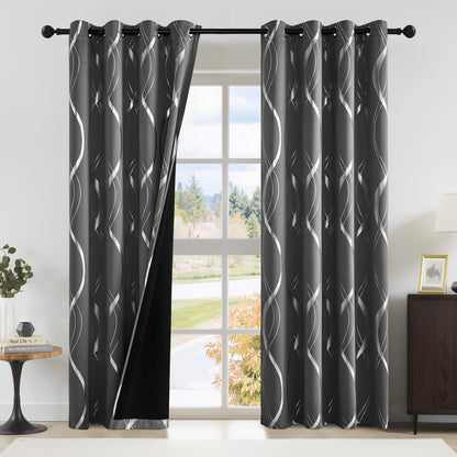 NICETOWN Grey Blackout Striped Pattern Curtains for Living Room, 52 x 84
