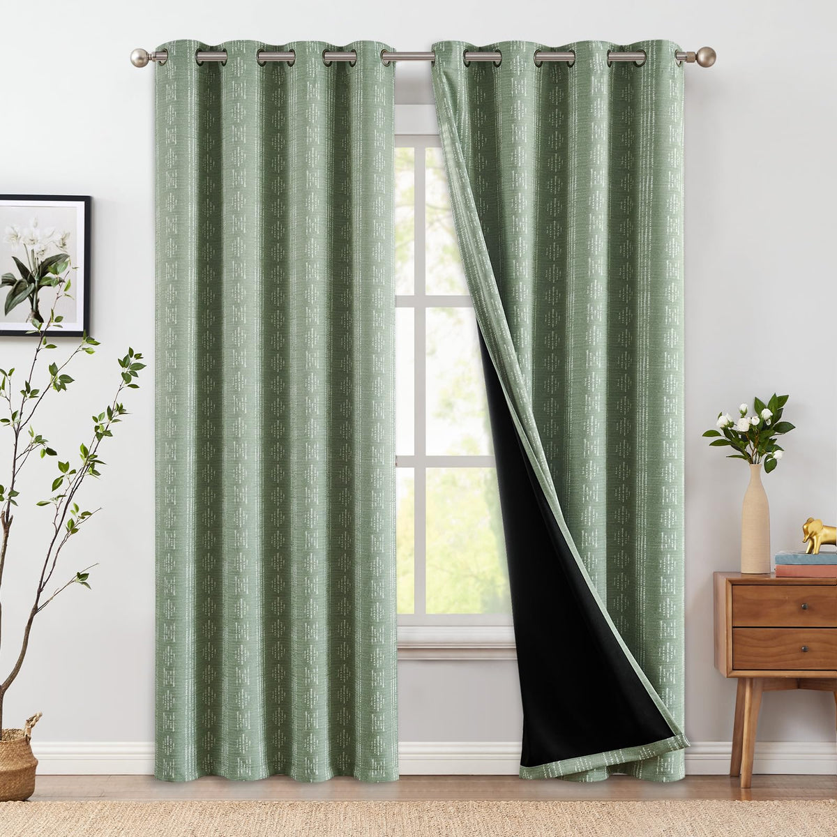 jinchan Boho Blackout Curtains 63 Inch Length Moon Phase Printed Drapes