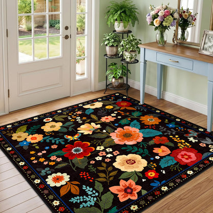 RELEANY Floral Washable 5x7 Area Rugs Pink