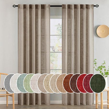 MIULEE Natural White Linen Curtains 52x84 Inch Long for Bedroom Living Room