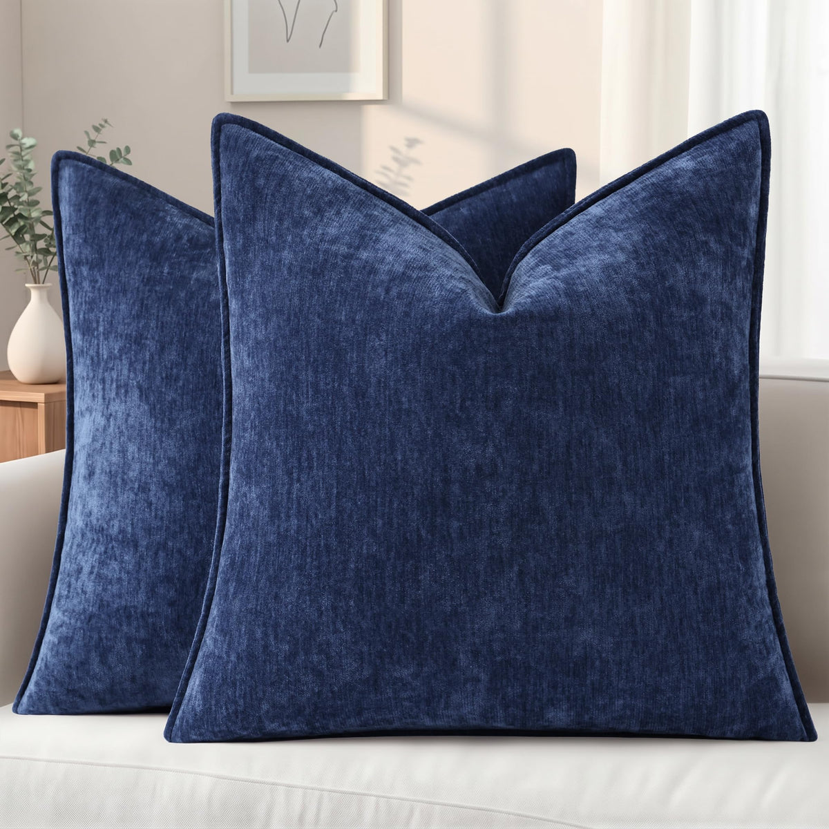 decorUhome Chenille Beige Velvet Throw Pillow Covers 18x18 Set of 2