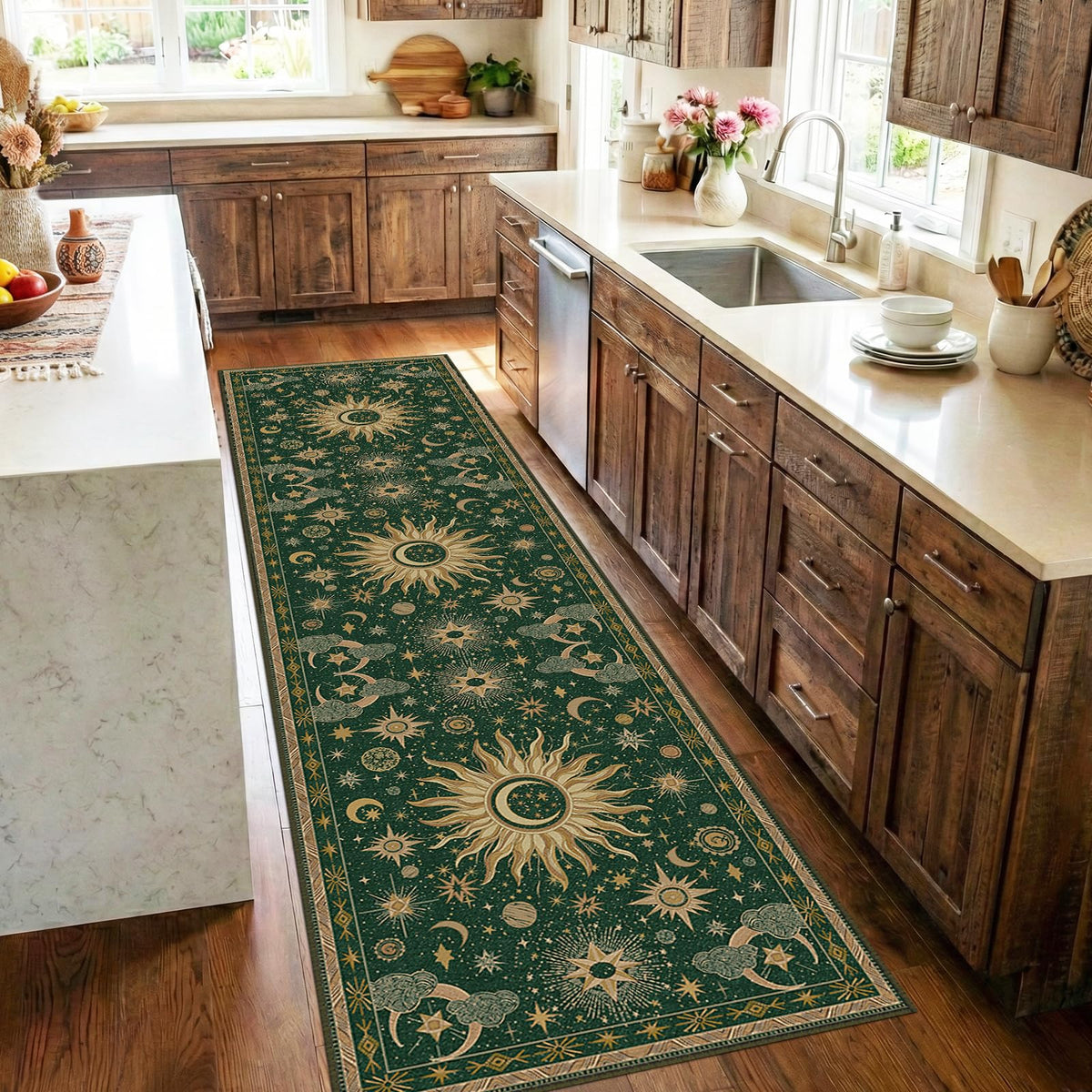 Vacuum-Friendly, 5x7 Washable Area Rug, Black Gold Beige Red
