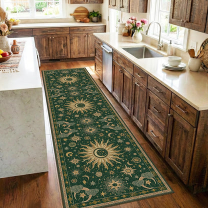 Vacuum-Friendly, 5x7 Washable Area Rug, Black Gold Beige Red