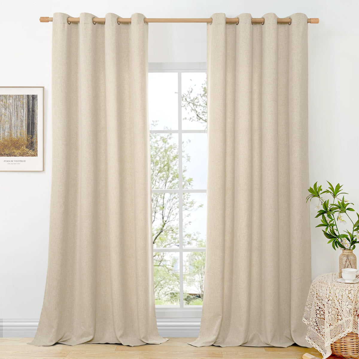 BGment Oatmeal Linen Curtains 84 Inch Length 2 Panels Set for Living Room