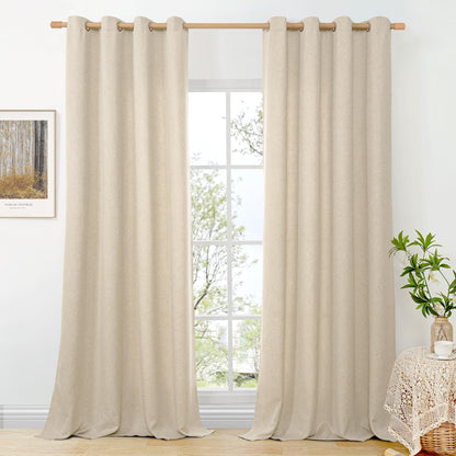 BGment Oatmeal Linen Curtains 84 Inch Length 2 Panels Set for Living Room