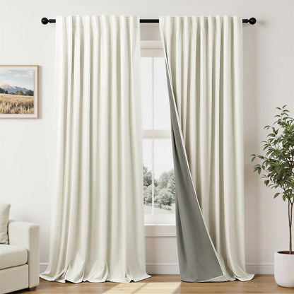 100% Blackout Curtains 84 Inch Length 2 Panels Set Neutral Boho Linen Farmhouse for Bedroom Windows Living Room Darkening Thermal Insulated Drapes Natural Cream Ivory 7ft Long Back Tab Pleated Pocket