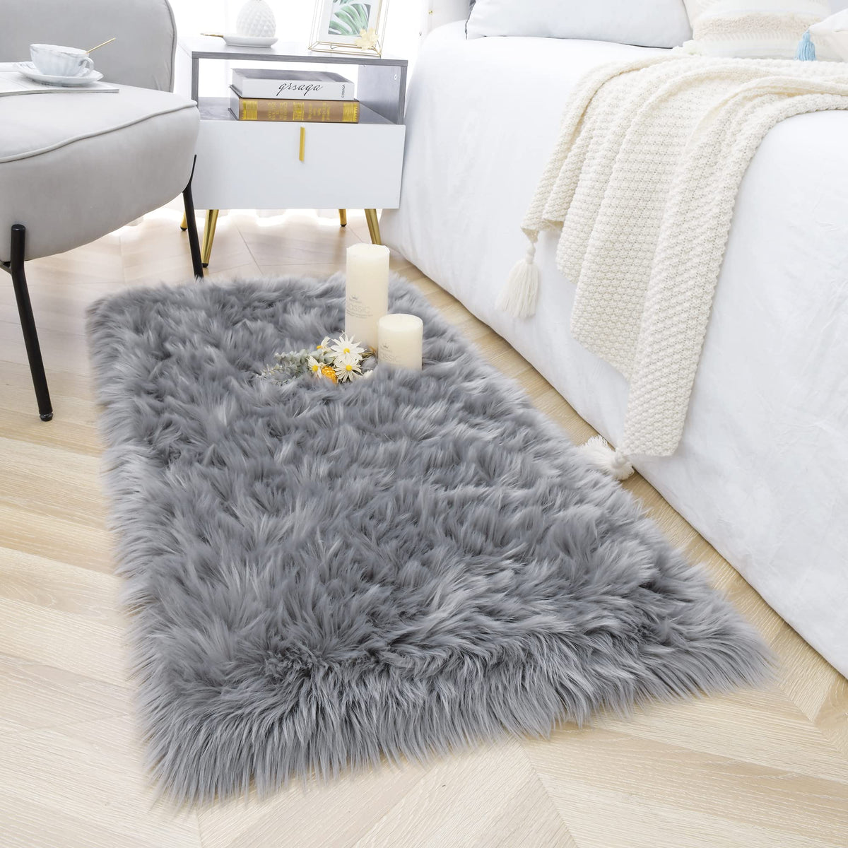Noahas 2x6 Black Fluffy Soft Runner Rug Non-Slip for Bedroom Dorm Hallway