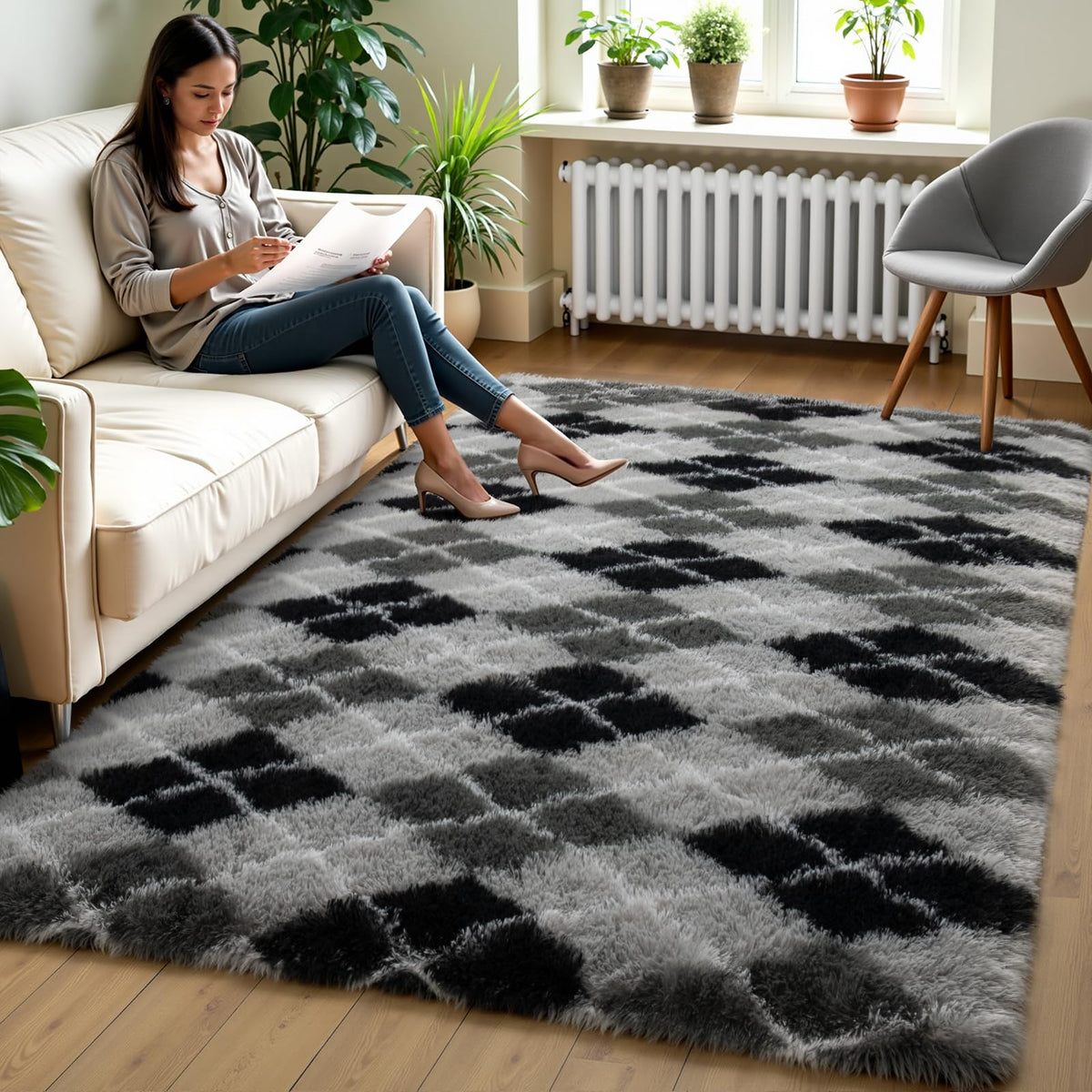 Zentavio 5x8 Area Rugs for Bedroom Fluffy Rugs for Living Room Carpet Large Fuzzy Soft Shag Aesthetic Plush High Pile Gray Throw Rug for Nursery Kids Room Dorm Waved Grey