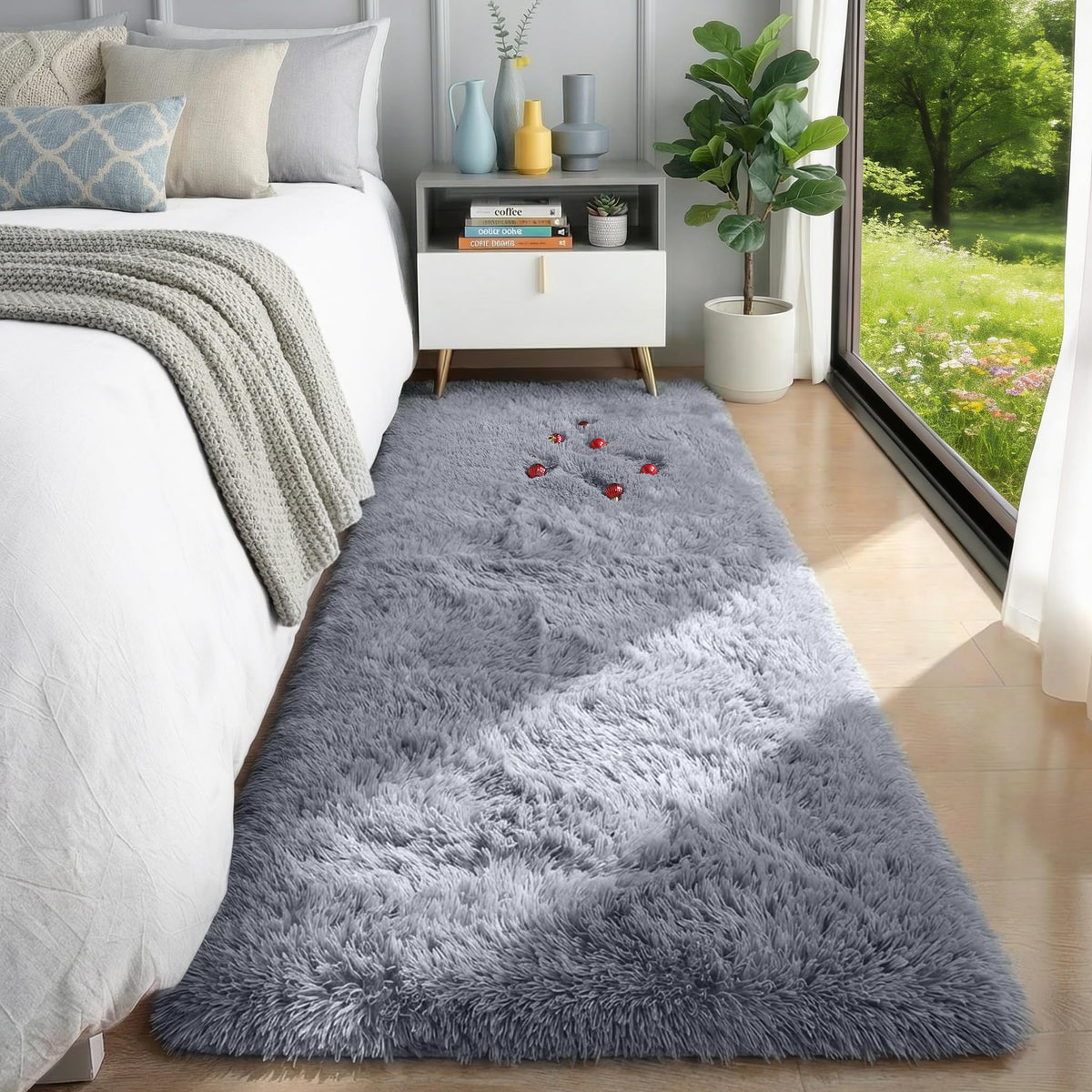 Fluffy Grey Rug for Bedroom 4x6, Modern Area Rugs for Kids Room Living Room