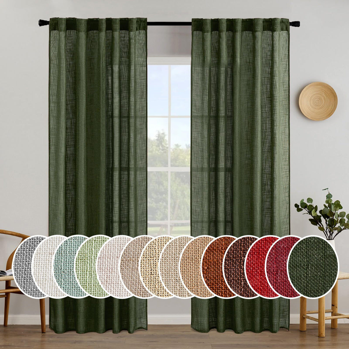 MIULEE Natural White Linen Curtains 52x84 Inch Long for Bedroom Living Room