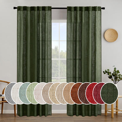 MIULEE Natural White Linen Curtains 52x84 Inch Long for Bedroom Living Room
