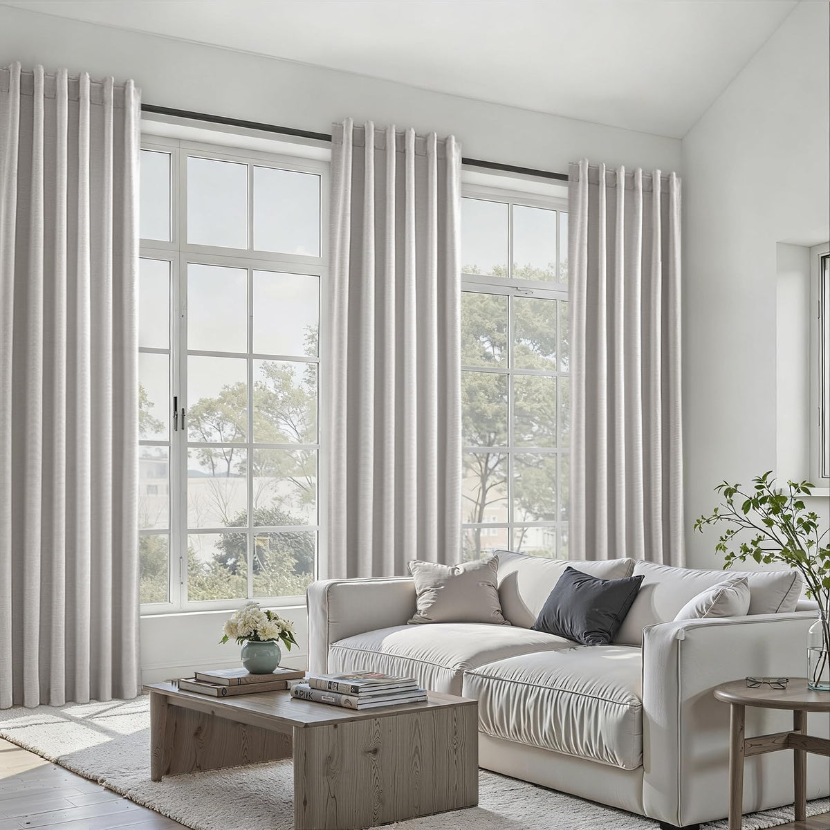 Topfinel Cream Ivory Blackout Curtains & Drapes 84 Inch Length, Beige Pinch Pleat Full Blackout Flax Linen Tab Top Soundproof Curtains with Hooks Rings for Bedroom Living Room Track 2 Panels Set