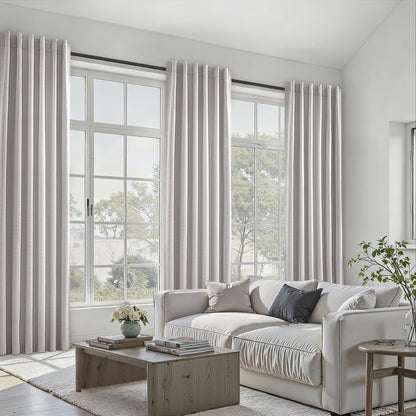 Topfinel Cream Ivory Blackout Curtains & Drapes 84 Inch Length, Beige Pinch Pleat Full Blackout Flax Linen Tab Top Soundproof Curtains with Hooks Rings for Bedroom Living Room Track 2 Panels Set