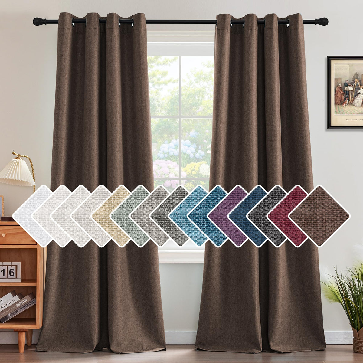 H.VERSAILTEX Linen Blackout Curtain 84 Inches Long for Bedroom/Living Room Thermal Insulated Grommet Linen Look Curtain Drapes Primitive Textured Burlap Effect Window Drapes 1 Panel - Heather Ivory