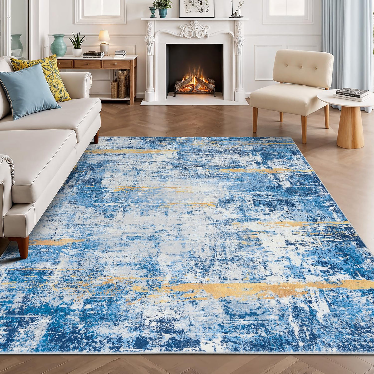 Rugflix 8x10 Area Rug for Living Room, Washable Navy Blue Dark Black Carpet