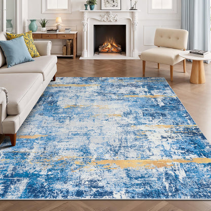 Rugflix 8x10 Area Rug for Living Room, Washable Navy Blue Dark Black Carpet