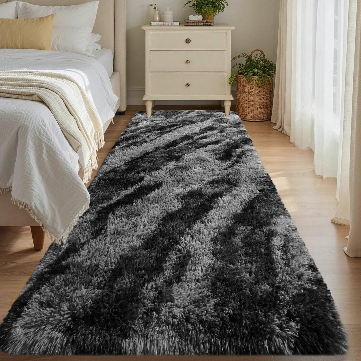 Noahas 2x6 Black Fluffy Soft Runner Rug Non-Slip for Bedroom Dorm Hallway