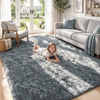 8x10 Area Rugs for Living Room: Soft Black Fluffy Rug Shag Washable Rug Plush Fuzzy Indoor Carpet for Bedroom Nursery Playroom Girls Boys Kids Room (Black, 8'x10')