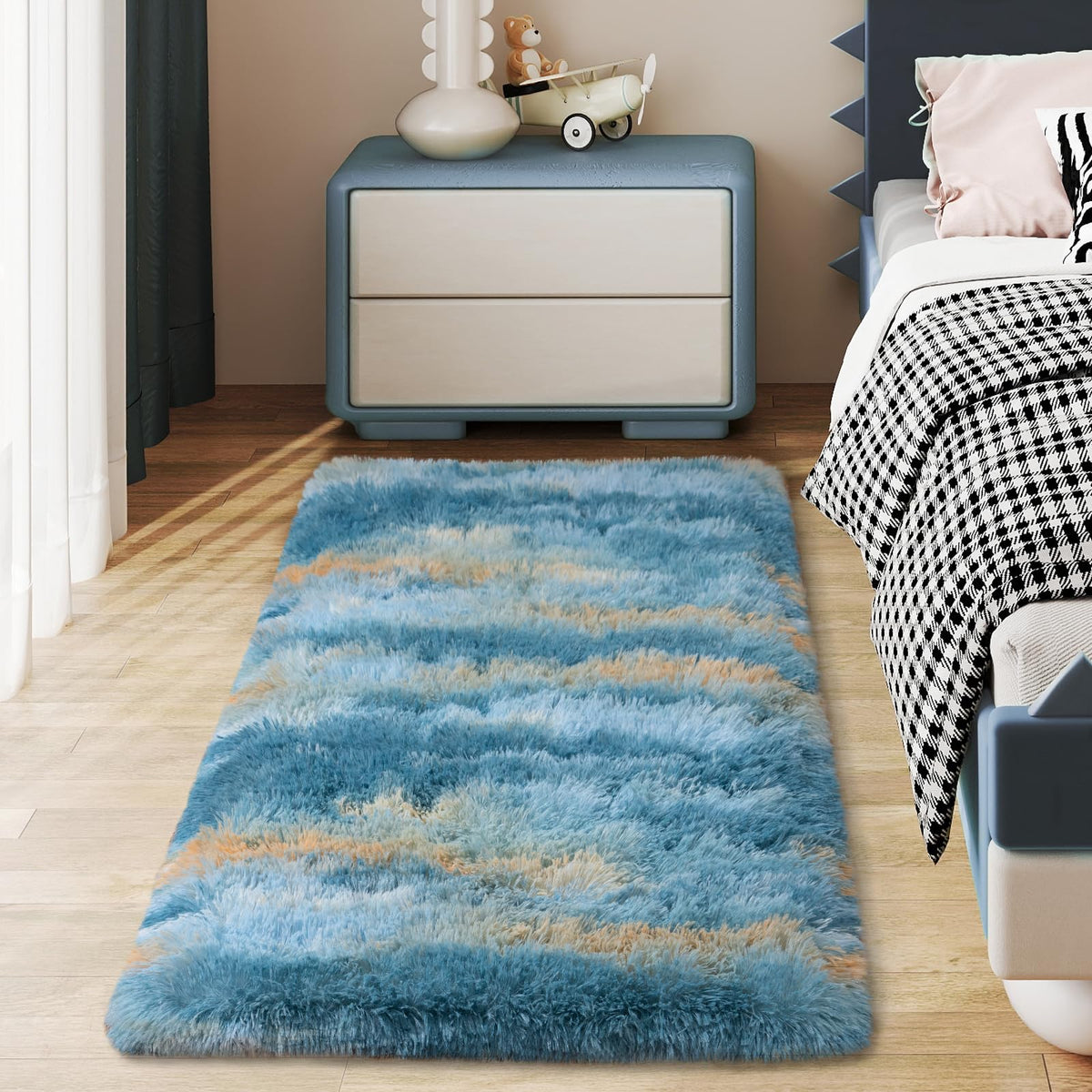 Ultra Soft Runner Rugs for Bedroom Hallways with Upgraded Non-Slip Rubber Backing & Thick Memory Sponge, 2x6 Feet Fluffy Shag Throw Area Rug for Bedside Dorm Dark Grey