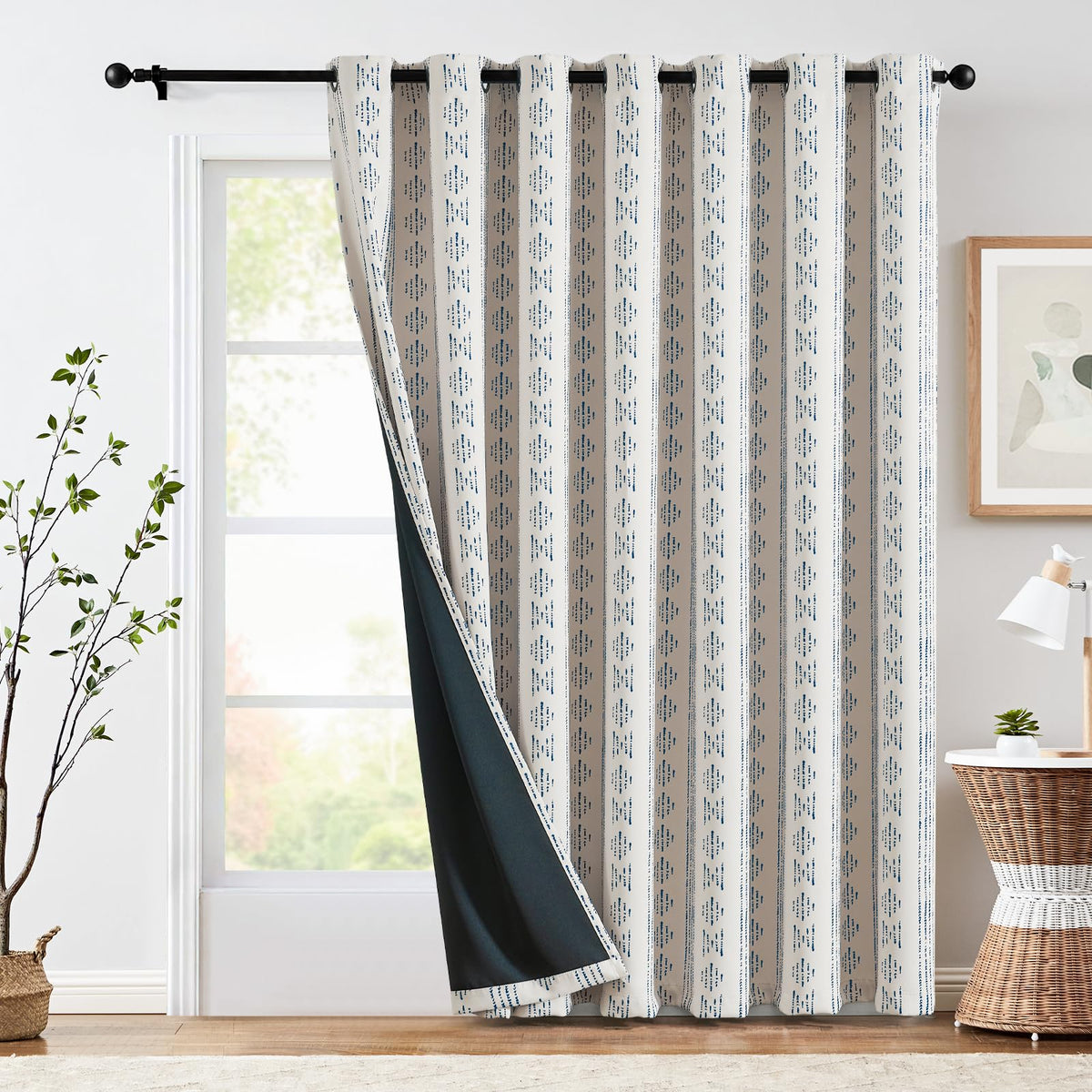 jinchan Boho Blackout Curtains 63 Inch Length Moon Phase Printed Drapes