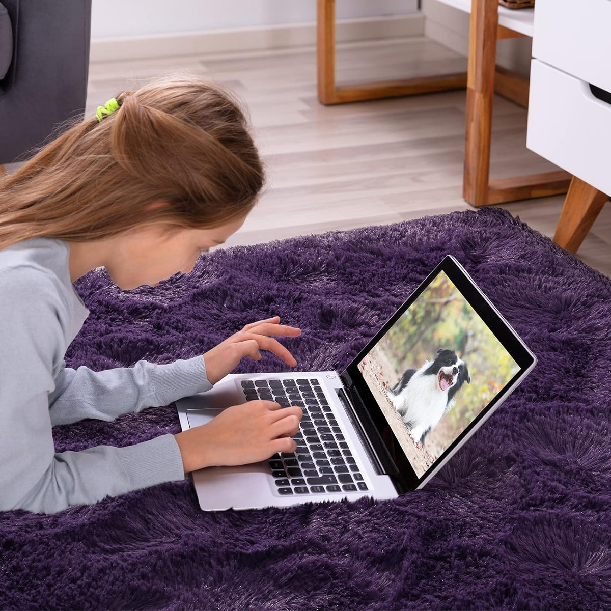 Softlife Rugs for Bedroom 4x5.3 Feet Purple Area Rug for Living Room Super Soft Shaggy Rugs for Dorm Fluffy Fuzzy Carpets Long Plush Bedside Rug Nursery Girls Boys Kids Room Home Christmas Decoration