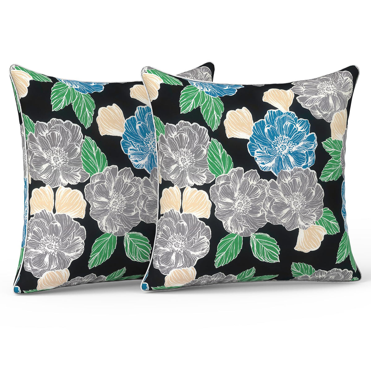 LVTXIII Set of 2 Patio Lumbar Pillows, 12" x 20" Fade Resistant Outdoor Lumbar Pillow with Inners, Fluffy Decorative Garden Lumbar Cushions for Home Patio Coach Sofa Use, Jacobean Black