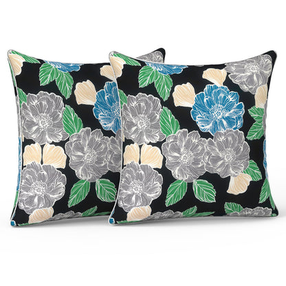 LVTXIII Set of 2 Patio Lumbar Pillows, 12" x 20" Fade Resistant Outdoor Lumbar Pillow with Inners, Fluffy Decorative Garden Lumbar Cushions for Home Patio Coach Sofa Use, Jacobean Black