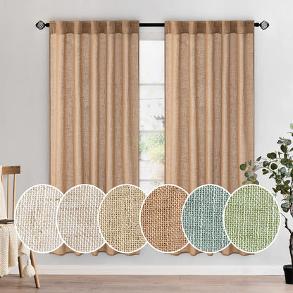 MIULEE Natural White Linen Curtains 52x84 Inch Long for Bedroom Living Room