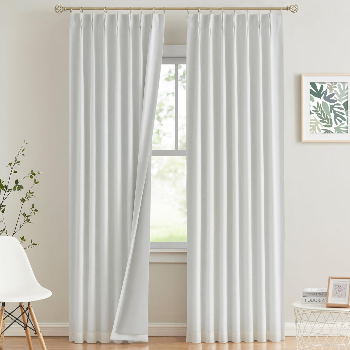 Vision Home Sand Pinch Pleated Full Blackout Curtains Linen Blended Room Darkening Window Curtains 95 inch for Living Room Bedroom Thermal Insulated Pinch Pleat Drapes with Hooks 2 Panel 40" Wx95 L