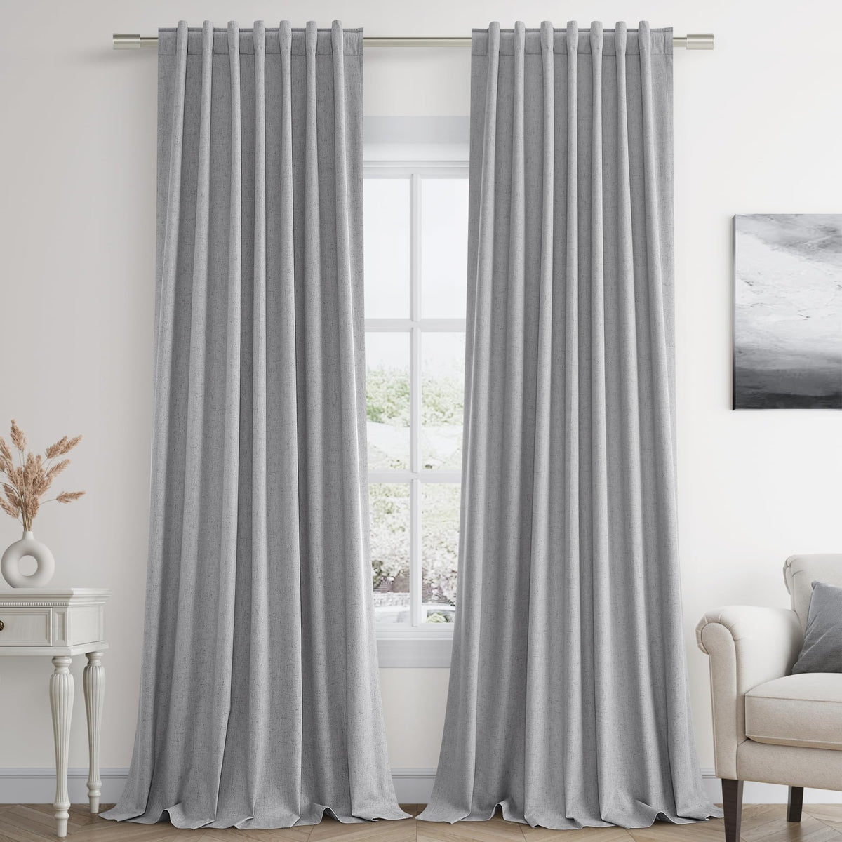 Guken Cream Linen Blackout Curtains 84 Inch Length 2 Panels Set for Living Room Bedroom Back Tab Thermal Insulated 100% Black Out Drapes Room Darkening Window Curtain Ivory Natural Beige