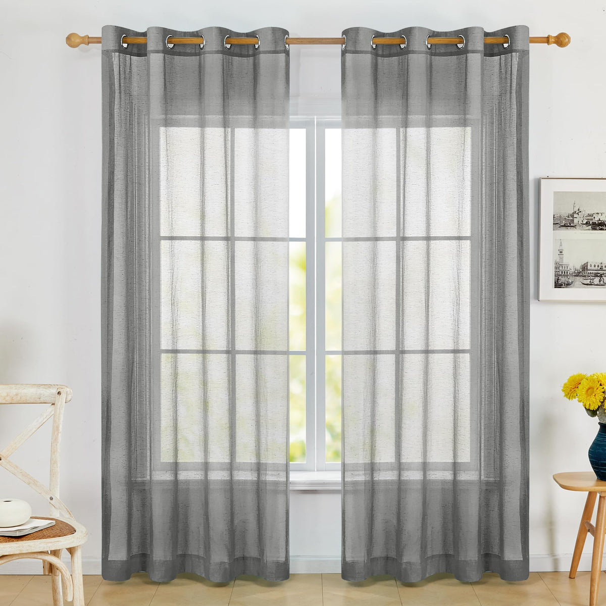 Deconovo Light Filtering Sheer Curtains 72 Inches Long for Living Room