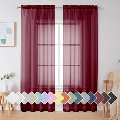 Simplebrand Black Sheer Curtains 84 Inches Long 2 Panels for Living Room