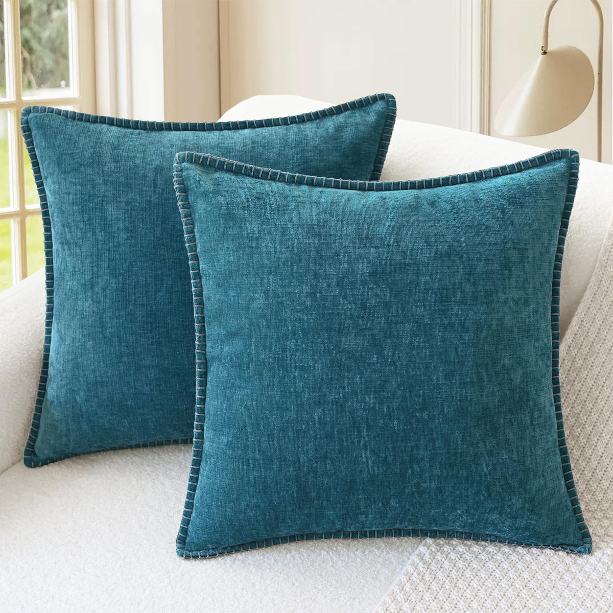 CaliTime Decorative Couch Throw Pillow Covers 18 X 18 Inches Smoke Blue
