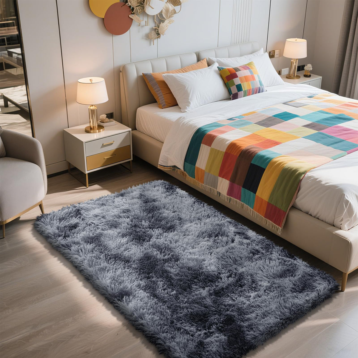8x10 Fluffy Area Rugs for Living Room,Black Large Shag Area Rug for Bedroom