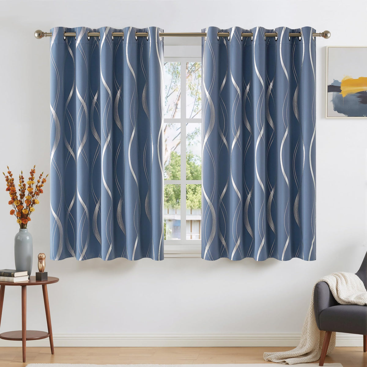 NICETOWN Grey Blackout Striped Pattern Curtains for Living Room, 52 x 84