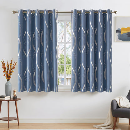 NICETOWN Grey Blackout Striped Pattern Curtains for Living Room, 52 x 84