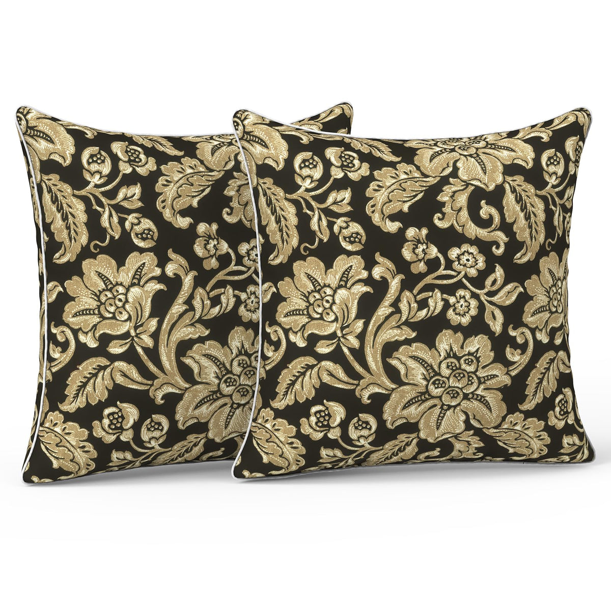 LVTXIII Set of 2 Patio Lumbar Pillows, 12" x 20" Fade Resistant Outdoor Lumbar Pillow with Inners, Fluffy Decorative Garden Lumbar Cushions for Home Patio Coach Sofa Use, Jacobean Black