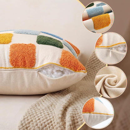 Mindsoft 2 Pcs Embroidered Throw Pillow Covers 18x18,Geometric,Colorful