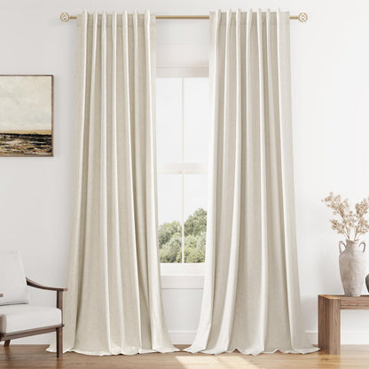 Guken Cream Linen Blackout Curtains 84 Inch Length 2 Panels Set for Living Room Bedroom Back Tab Thermal Insulated 100% Black Out Drapes Room Darkening Window Curtain Ivory Natural Beige