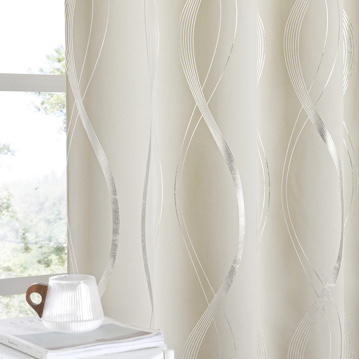 NICETOWN Grey Blackout Striped Pattern Curtains for Living Room, 52 x 84