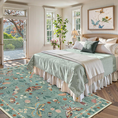 Lahome Bug Washable Area Rugs 5x7, Soft Green Rug for Living Room Bedroom
